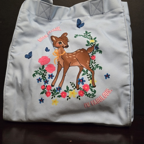 Skinny Dip London Tote Bambi Feline 'B..ch Please... I'm Fabulous' Sassy Fun 15" - Picture 3 of 12